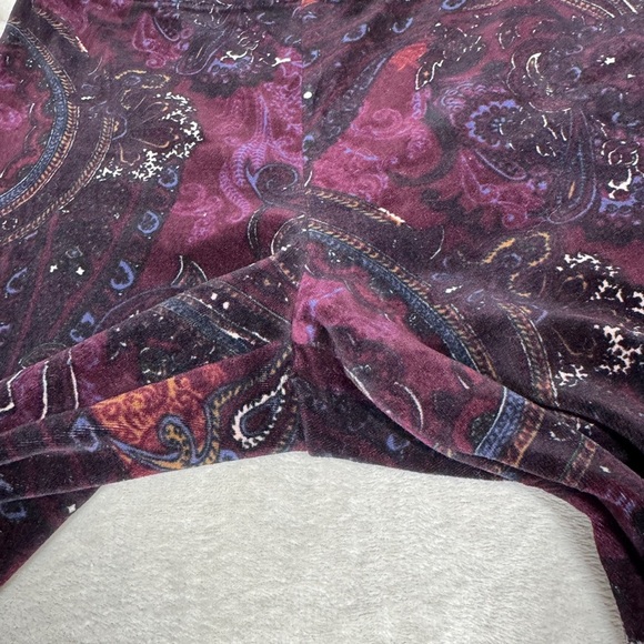 Chico’s Zenergy Velour Velvet Paisley Printed Boho Pull On Purple Pants 0 (US S) - Picture 4 of 16